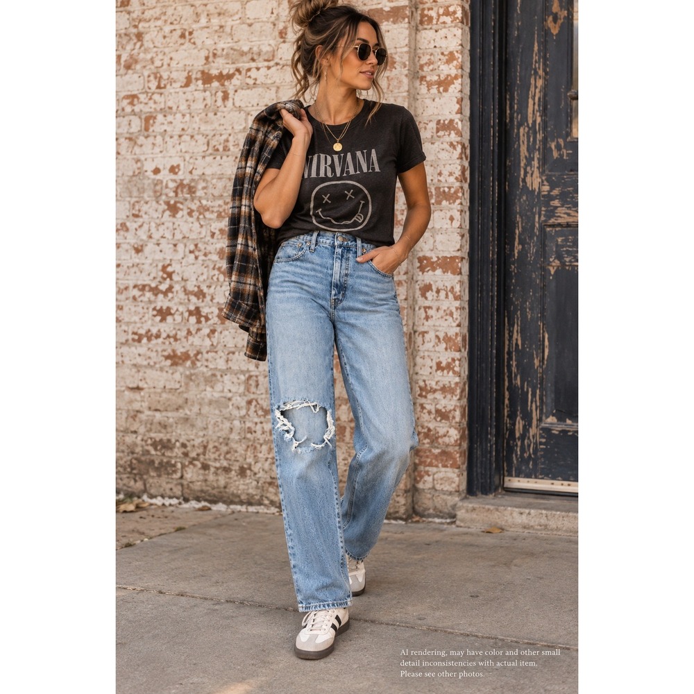 Madewell 27 Distressed High Rise Straight Leg Jeans Light Wash 90s Grunge Ripped